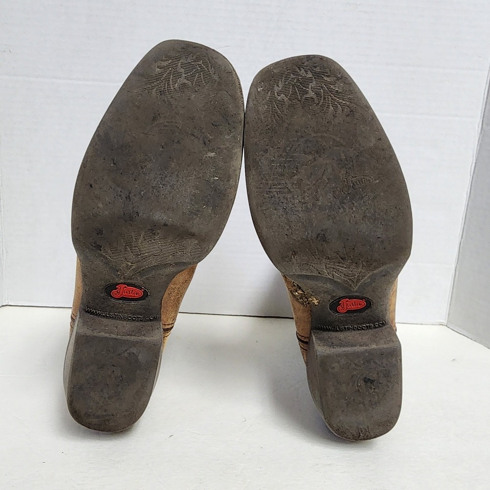 Justin Gypsy Chellie Tan Green Leather Boot Booties Women's Size US 7.5B Western - Picture 9 of 16
